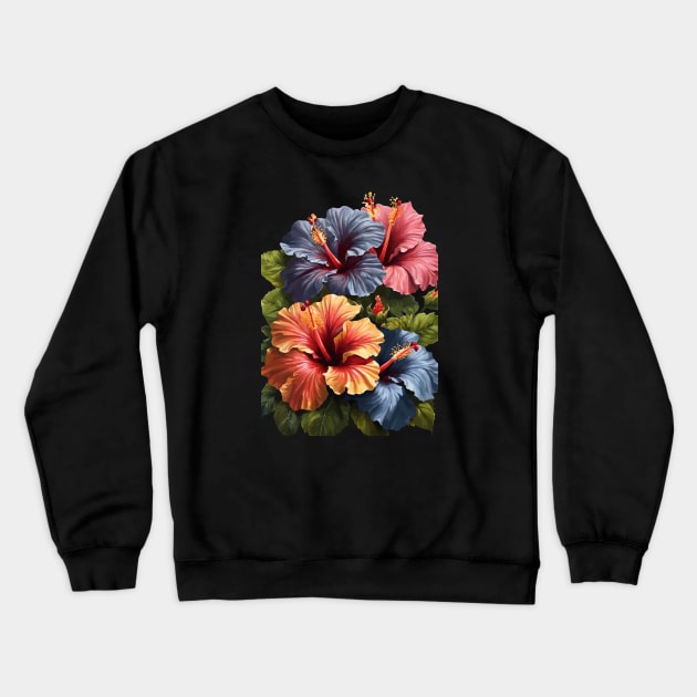 Fantasy Florals Hawaiian Hibiscus Vector Art Crewneck Sweatshirt by taiche